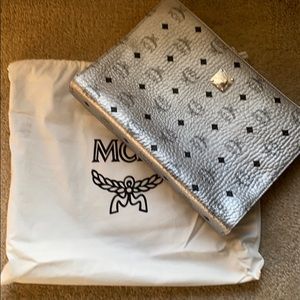COPY - MCM Berlin Silver Coated Canvas Medium Pou…